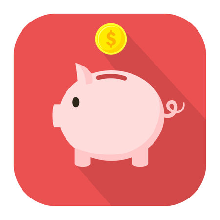 Piggy bank with a coin. Flat iconのイラスト素材