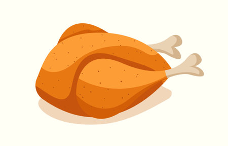 Whole roast chicken.Vector illustration of fried chicken isolated on white.のイラスト素材