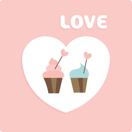 Two cupcake with hearts. Pink backgroundのイラスト素材