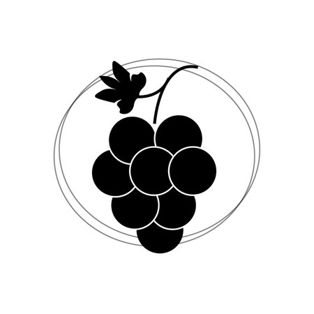 Cluster of black grapes with a leaf on a light backgroundのイラスト素材
