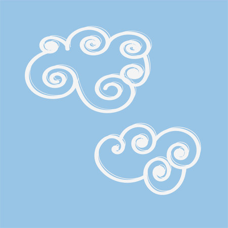 Silhouette of white fluffy clouds isolated on blue background.のイラスト素材