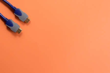 HDMI plug on pastel background topview. Technology or electricity concept copyspace socialmediaの写真素材