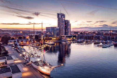 10.09.2019 Gdynia, Poland Drone Aerial View Downtownのeditorial素材