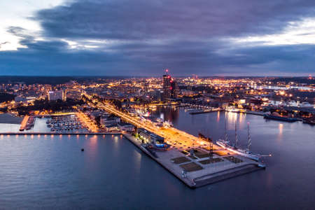 10.09.2019 Gdynia, Poland Drone Aerial View Downtownのeditorial素材