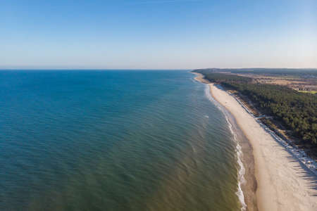 Aerial view of the beach and Baltic sea in Wladyslawowo, Polandの写真素材