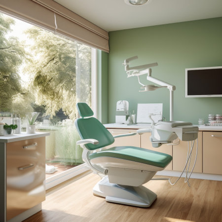 Art Dental office. Happy colors and good vibe to reduce stress and upfligt the patients mood. Dental clinic equipment.の写真素材