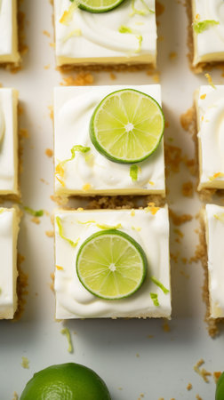 Key lime pie bars with cream.. Food blog photography concept.の写真素材