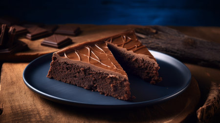 Traditional Swedish moist chocolate cake known as Kadakka on old rustic wooden tableの写真素材