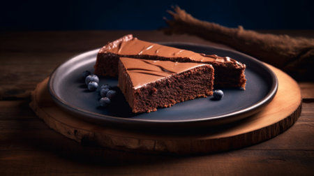 Traditional Swedish moist chocolate cake known as Kadakka on old rustic wooden table