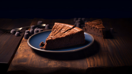 Traditional Swedish moist chocolate cake known as Kadakka on old rustic wooden tableの写真素材