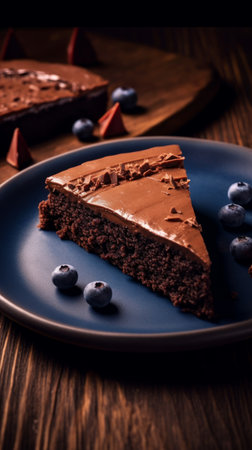 Traditional Swedish moist chocolate cake known as Kadakka on old rustic wooden tableの写真素材