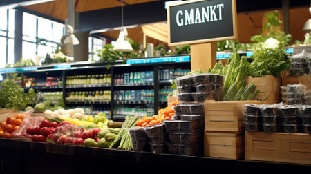 Premium supermarket with blurred background.の写真素材