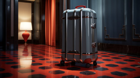 Luxury suitcases in a stylish boutique hotel lobby. Vacation concept and luxury travel. Website background photo.の写真素材