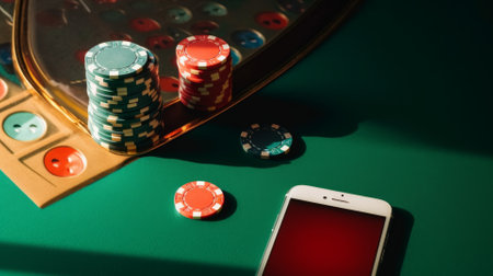 Online poker casino on smartphone. Online gaming concept photo for background.の写真素材