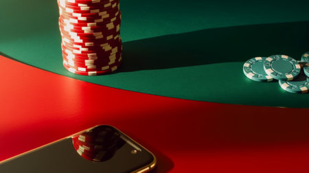 Online poker casino on smartphone. Online gaming concept photo for background.の写真素材