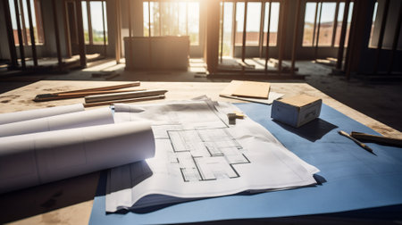 Rolled House Blueprints and Construction Plans.の素材