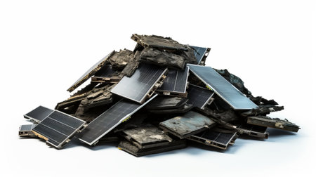 Electronic waste and garbage for recycling. A pile of solar panels.の素材