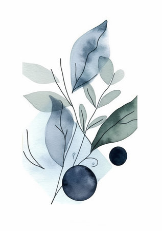 Watercolor blue and gold flowers. Floral border.の素材
