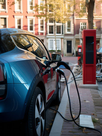 Car recharging at residential are in Brooklyn, New York.の素材