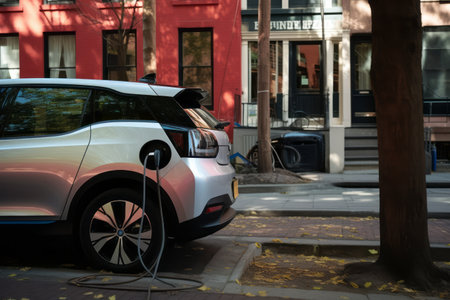 Car recharging at residential are in Brooklyn, New York.の素材