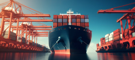 Container ship port for business Logistics and transportation of Container Cargo ship and Cargo plane, logistic import export and transport conceptの素材