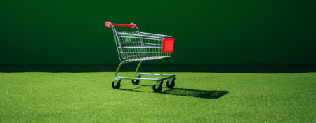 shopping cart side view trolley red color on white background | E-commerce supermarket trolley side viewの素材