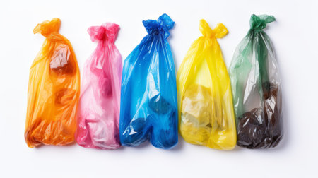 Colorful waste bags. Bin rubbish wasteの素材