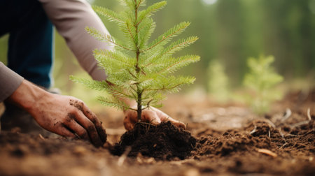 Hands planting plant in soilの素材