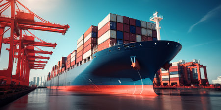 Container ship port for business Logistics and transportation of Container Cargo ship and Cargo plane, logistic import export and transport conceptの素材
