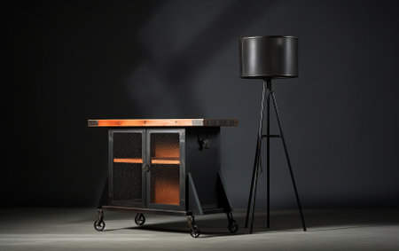 Designer Furniture Idea, Inspiration - Stainless Steel Industrial Styled Cabinet and brown leather seat.の素材