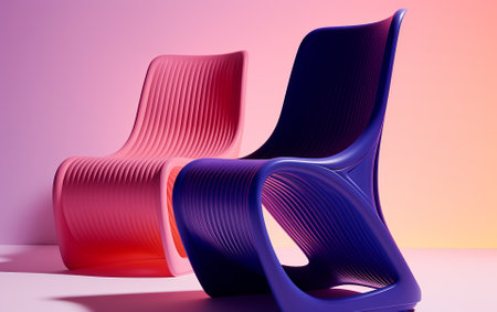 Designer Furniture Idea - Designer computer generated 3D printed chair. Flowing Maximalist style. Orange Purple Gradient.の素材