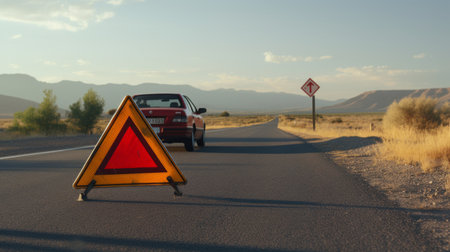 Roadside Resilience: Broken Car and Warning Triangleの素材