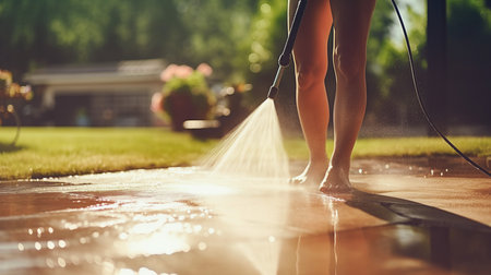 Pressure washing frontyard or garden floor.の素材