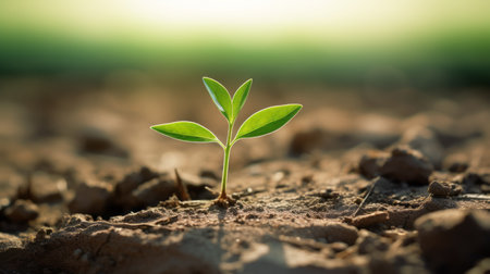 A Resilient Leaf Thriving Amidst Arid Conditions: Symbolic Growth in Dry Soilの素材