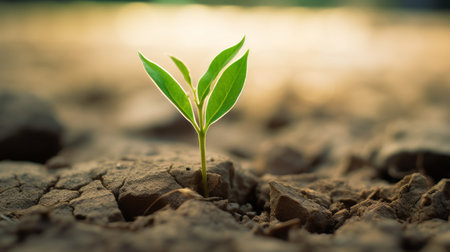 A Resilient Leaf Thriving Amidst Arid Conditions: Symbolic Growth in Dry Soilの素材
