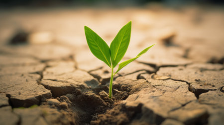 A Resilient Leaf Thriving Amidst Arid Conditions: Symbolic Growth in Dry Soilの素材