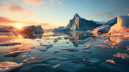 Landscape of the North Pole: Climate Change Impact on Melting Ice Caps, Reduced Polar Ice Extent, and Consideration of Earth's Precession, Milankovitch cycles. Fake News, fear and lobbying.の素材