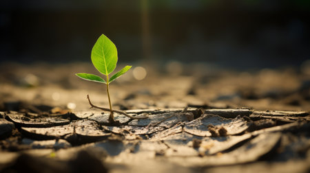 A Resilient Leaf Thriving Amidst Arid Conditions: Symbolic Growth in Dry Soilの素材