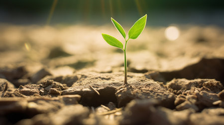 A Resilient Leaf Thriving Amidst Arid Conditions: Symbolic Growth in Dry Soilの素材