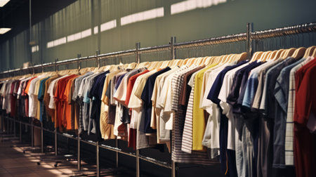 Seasonal Clothing on hanger at the modern shop, mass market. Make Outfit set. Shopping Mall. Shopper. Sales. Shopping Center, space for text.の素材