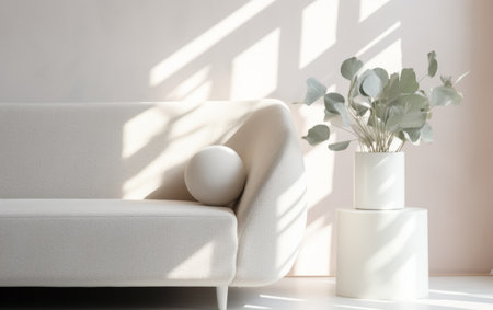 white sofa and vase with eucalyptus in sunlightの素材