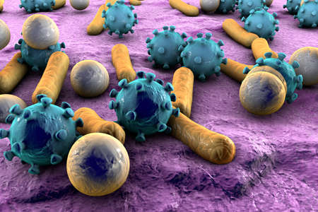 3D illustration of rod-shaped bacteria. Realistic illustration of microbes