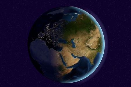Planet Earth, the Earth from space showing India, Asia, Europe on globe in the day and night time, elements of this image furnished by NASAの写真素材