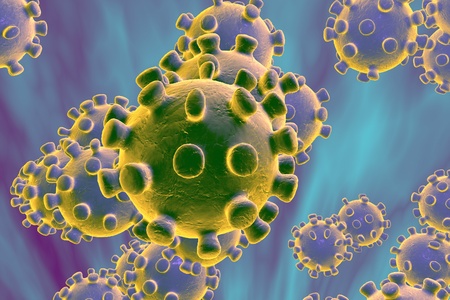 Three-dimensional drawing of Coronavirus, model of virus, virus which causes SARS and MERS, Middle...