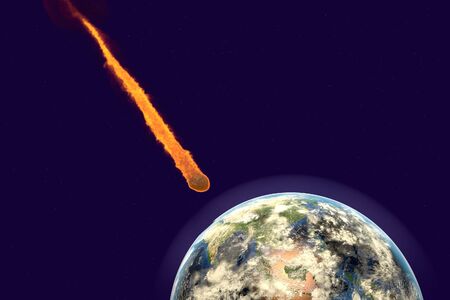 Asteroid approaching to the Earth on background with stars and galaxies, elements of this image...