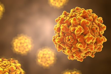 Background with viruses. Adeno-associated virus serotype 1. Virus is used as a vector for gene...