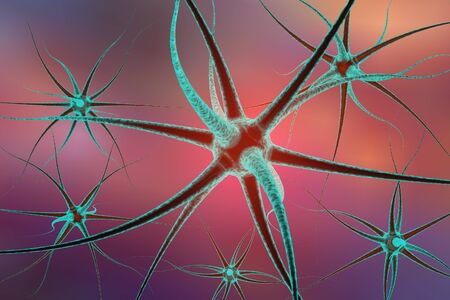 3D illustration of neurons on colorful background, model of nervous cells, brain cells, background...