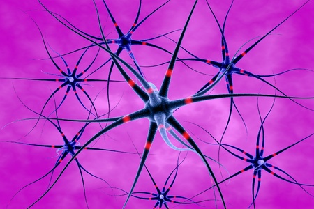 3D illustration of neurons on colorful background, model of nervous cells, brain cells, background with neuron, nerve cell, brain cell, scientific background, medical background, healthcare backgroundの写真素材