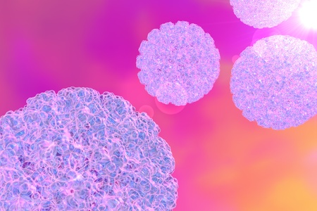 Human Papillomavirus type 16 which causes cancer of cervix of uteri on colorful background HPV. A model is built using data of viral macromolecular structure from Protein Data Bank PDB 3J6Rの写真素材