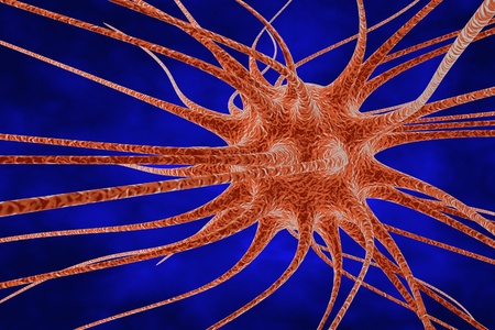 Three-dimensional drawing of neuron, model of nervous cell, brain cell, background with neuron, nerve cell, brain cell, scientific background, medical background, healthcare backgroundの写真素材